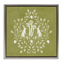 Stupell Industries Olive Green Botanical Rabbits Plants & Flowers Painting Gray Floater Framed Canvas Art Print Wall Art, 18 x 18