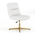 thumbnail image 2 of BizChair Commercial Mid-Back White Padded LeatherSoft Armless Stationary Task Office Chair with Adjustable Height, Swivel Function, and Gold Frame, 2 of 11