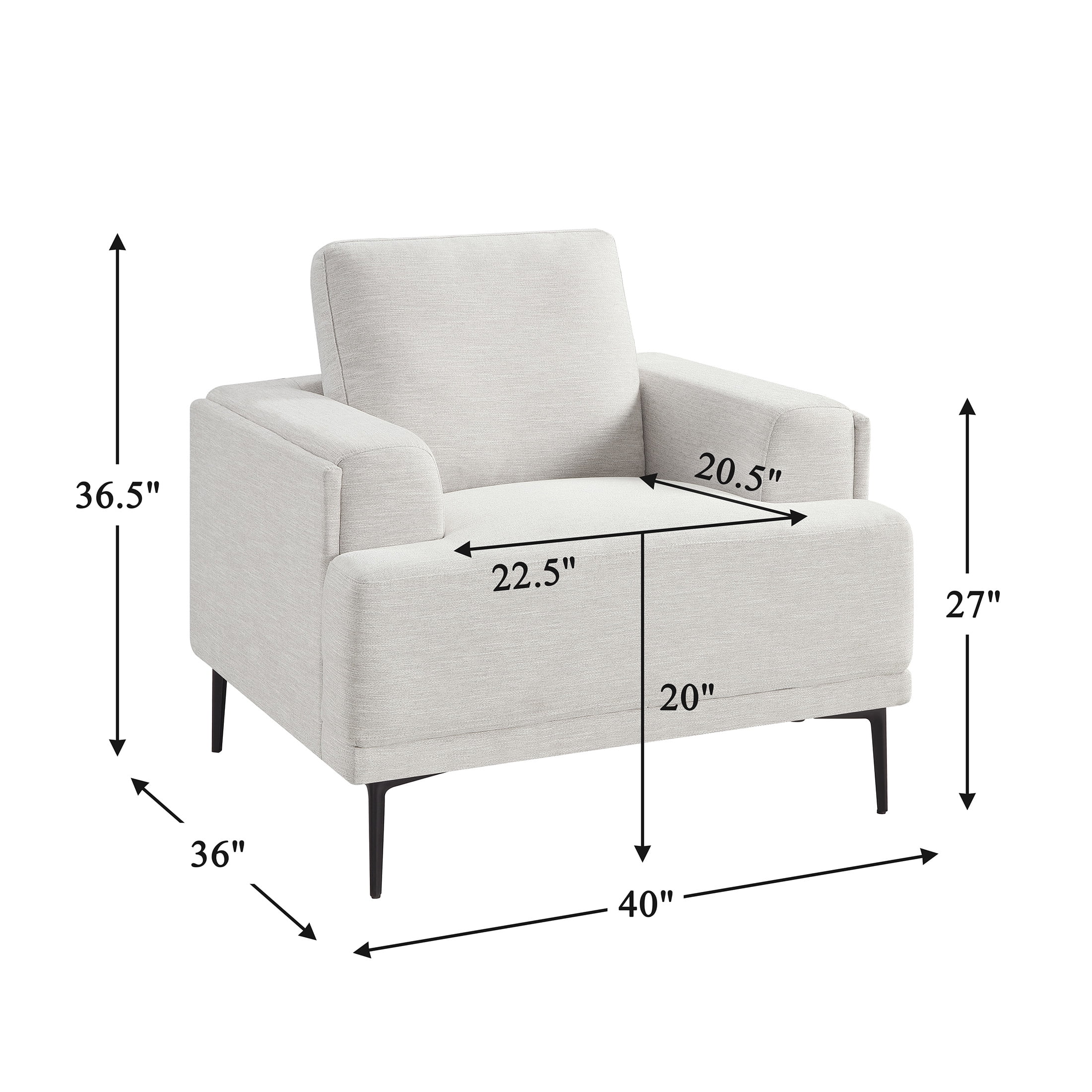 OakvillePark Bravelle Chenille Chair with Black Metal Legs, Taupe
