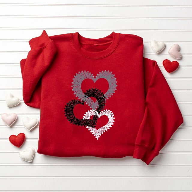 TIMIFIS Cadeaux de la Saint-Valentin pour Elle Cœur Chandail pour Femmes Mode Mignon Imprimé Amour Col Rond Chandails en Molleton Décontractés Manches Longues Tenues Printemps Automne - Printemps/été