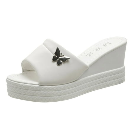 

Gzea Womens Dress Sandals Summer Butterfly Leisure Summer Matsuke Thick Sole Elevated Sandals Female White 40