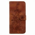 thumbnail image 3 of For iPhone 16 Plus 6.7" lily Embossed Strong Magnetic Attachment/Closure, Card Slots/Pocket, PU Leather Flip Wallet Case ﻿,Brown,For iPhone 16 Plus, 3 of 7