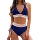 thumbnail image 1 of MKLEKYY Trajes De Baño Completo Mujer Women High Waisted Bikini Sets Swimsuits Color Block Two Piece Drawstring Bathing Suit, 1 of 5