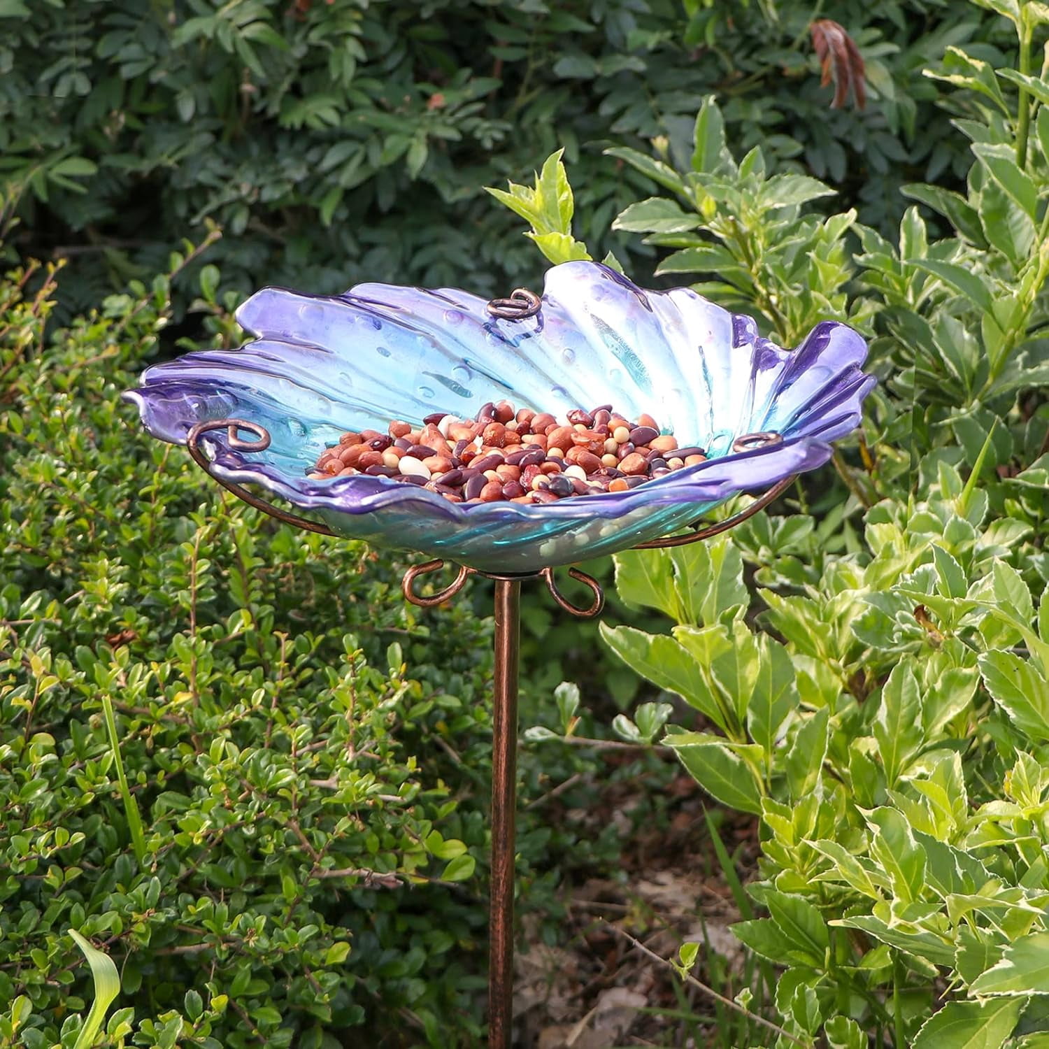 MUMTOP Waterproof Durable Outdoor Glass Bird Baths with Metal Stake Birdbaths