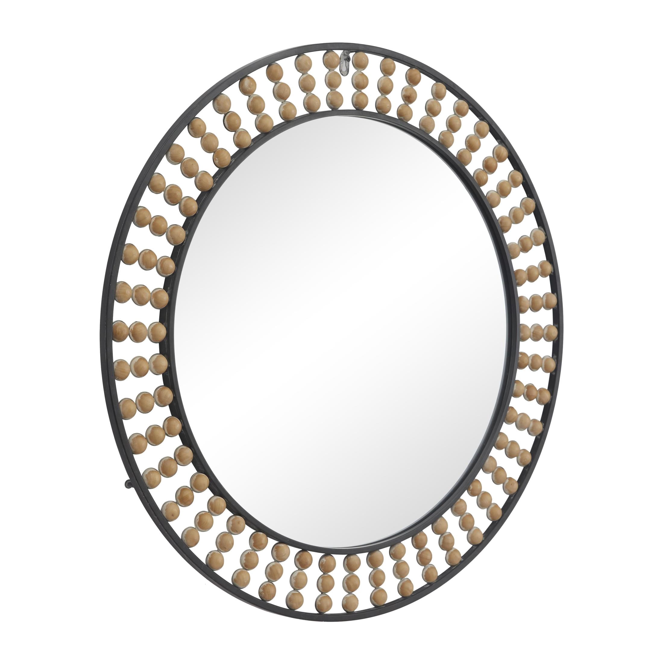 DecMode 31" x 31" Black Wall Mirror with Brown Beaded Wood Details