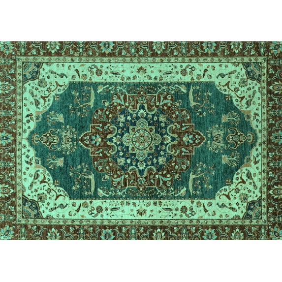 Ahgly Company Machine Washable Indoor Rectangle Abstract Turquoise Blue Modern Area Rugs, 3' x 5'