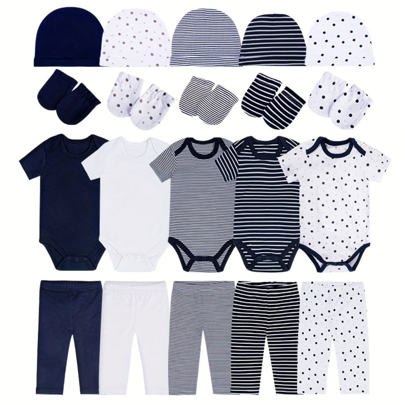 JY.COZY FOR BABY Unisex Baby Layette Essentials Giftset Clothing Set 20-Piece For Newborn Baby Organic Cotton 5 Bodysuits 5 Pants 5 Hats 5 Gloves Infant Pajamas Newborn Outfits, 3-6 Months
