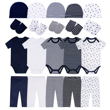JY.COZY FOR BABY Unisex Baby Layette Essentials Giftset Clothing Set 20-Piece For Newborn Baby Organic Cotton 5 Bodysuits 5 Pants 5 Hats 5 Gloves Infant Pajamas Newborn Outfits, 6-9 Months