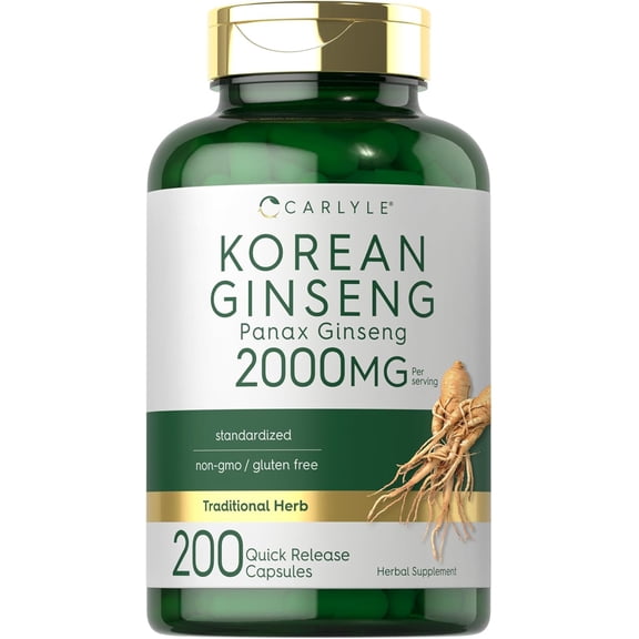 Korean Ginseng Extract Capsules 2000 mg | 200 Capsules | Non-GMO and Gluten Free Formula | by Carlyle