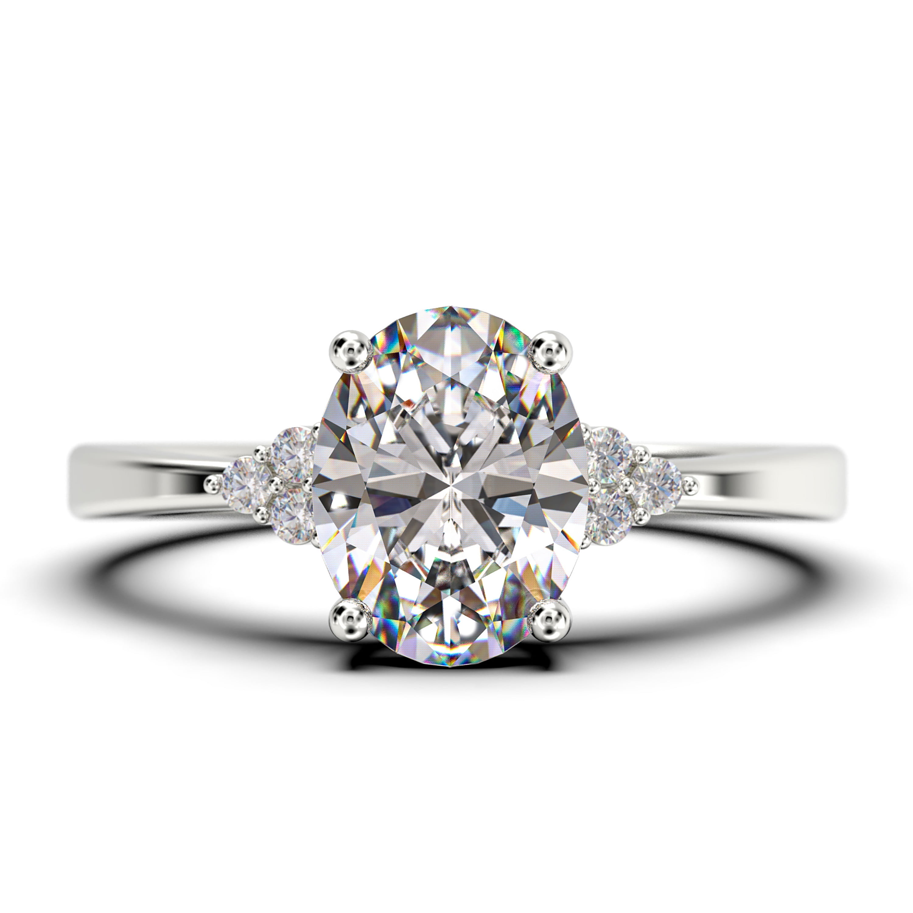 Lab Created Diamond Diamond Ring 1.50 Ct Oval Cut White Diamond & Moissanite 10K Engagement Ring. 14K White Gold And Sterling Silver