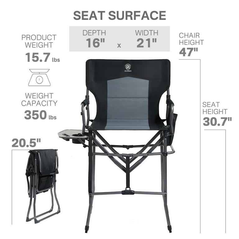EVER ADVANCED Portable Tall Directors Chair Seat Height