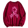 thumbnail image 4 of Cancer Sweatshirt Women Pink Ribbon Graphic Tee Inspirational Cancer Awareness Long Sleeve Tee Tops Crew Neck Pullover (Red, L), 4 of 4