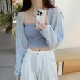 thumbnail image 2 of BODOAO Women's Long Sleeve Open Front Crop Cardigan Drop Shoulder Bolero Shrug Lightweight Sweater Women's Lightweight Knit V Neck Cardigan Sweater (Large Sizes Available) Blue One Size, 2 of 4