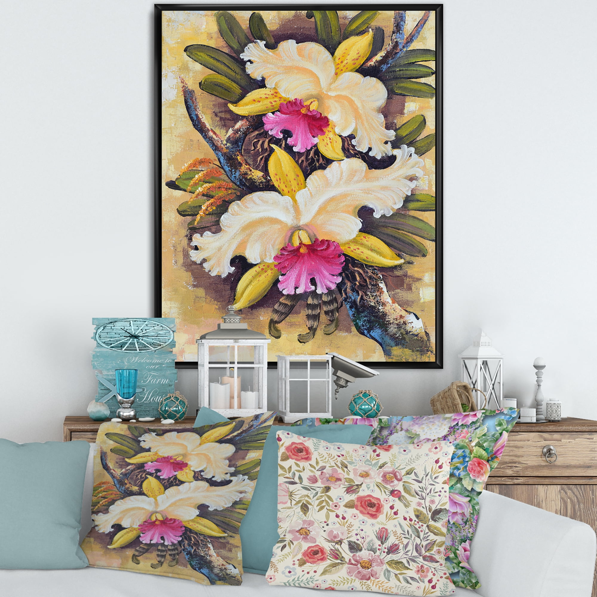 Designart 'Ancient Forest Orchids II' Traditional Framed Canvas Wall Art Print