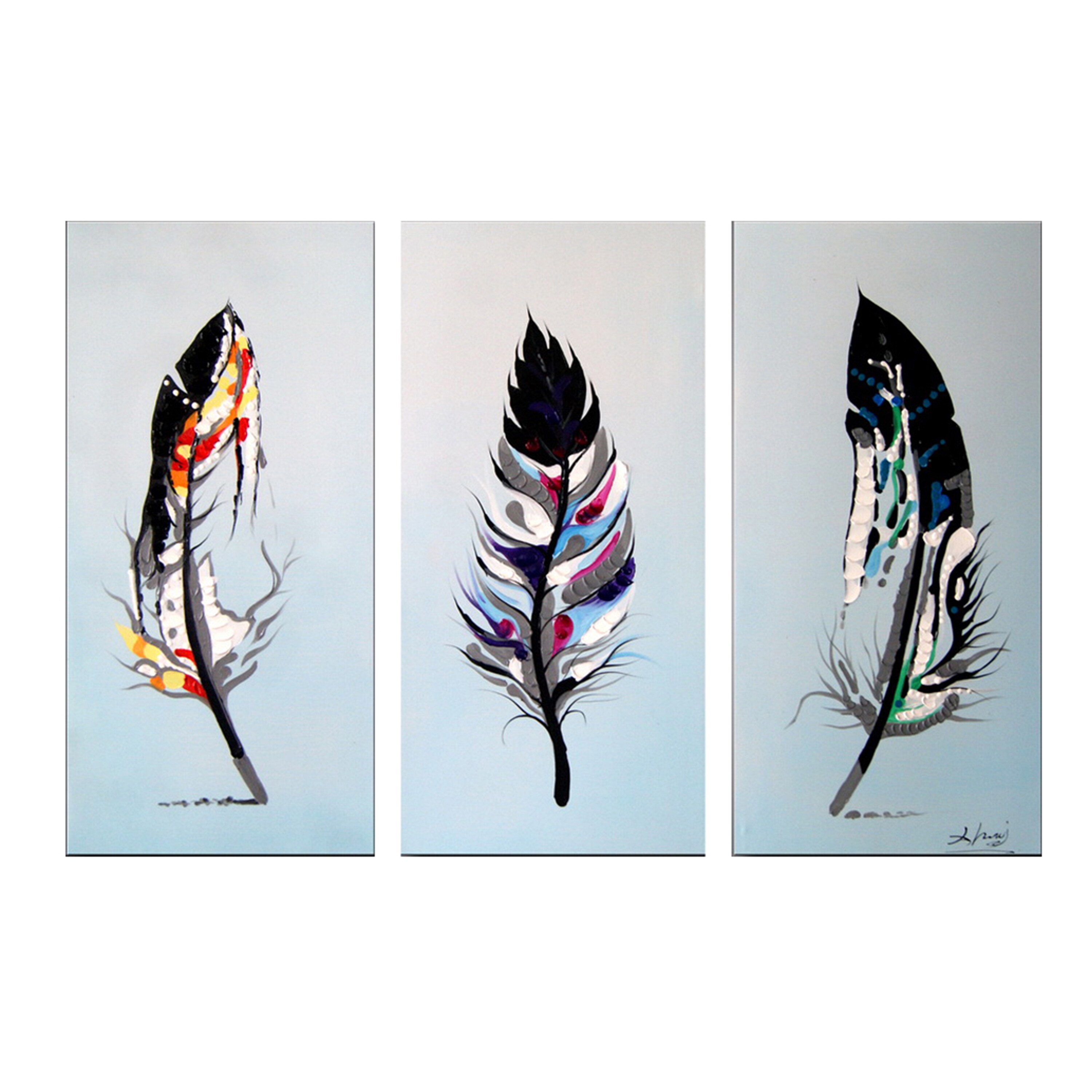 DESIGN ART  "Feathers" 36 x 28-inch 3-panel Bird Canvas Art Print