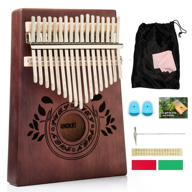 Piano Kalimba UNOKKI de 17 teclas, color caoba, con accesorios
