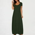 thumbnail image 3 of NXMZXB Plus Size Maxi Dresses for Curvy Women Loose Fit Casual Summer Short Sleeve Crewneck Long T-Shirts Dress Elegant Flowy Beach Sundress with Pockets A-Army Green XXL, 3 of 7