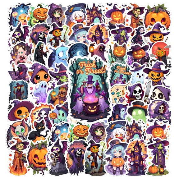 35pcs-50pcs Spooky Stickers Halloween Witch Stickers Ghost Stickers Pumpkin Stickers for Luggage Fridge