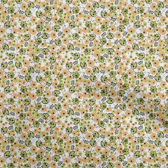 oneOonePolyesterSpandexPaleYellowFabricAbstractFloralQuiltingSuppliesPrintSewingFabricByTheYard56InchWide