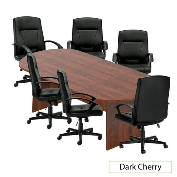 GOF 8 Ft. Dark Cherry Conference Table with 6 Luxhide Office Chairs (G11776B) – Premium Meeting Room Set