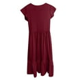 thumbnail image 5 of WOYY Big Girls Flutter Sleeve Tiered Dress Solid Color Casual Long Dress, Sizes 6-13, 5 of 5