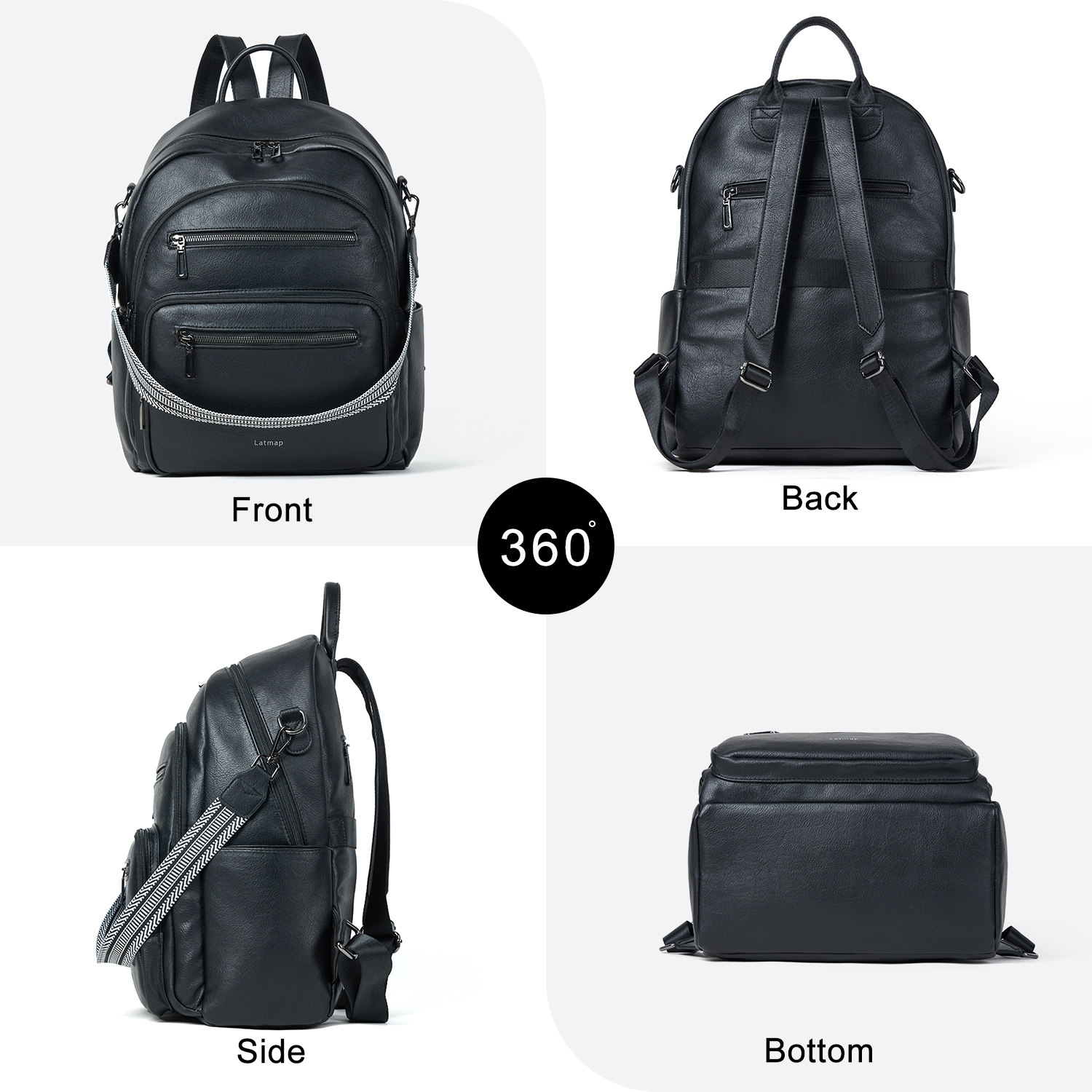 Backpack Purse for Women, Leather Vegan Ladies Fashion Designer Rucksack Convertible Travel Shoulder Bag Teacher College Daypack Work Handbag fits 14" Laptop-Black