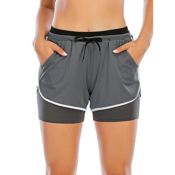 FUTATA Women's 2 In 1 Summer Quick Dry Drawstring Sports Shorts, Double Layer Gym Workout Running Yoga Shorts With Pockets
