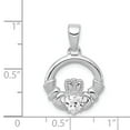 thumbnail image 2 of 925 Sterling Silver Rhodium Plated Cubic Zirconia CladdaghShaped Pendant, 2 of 5