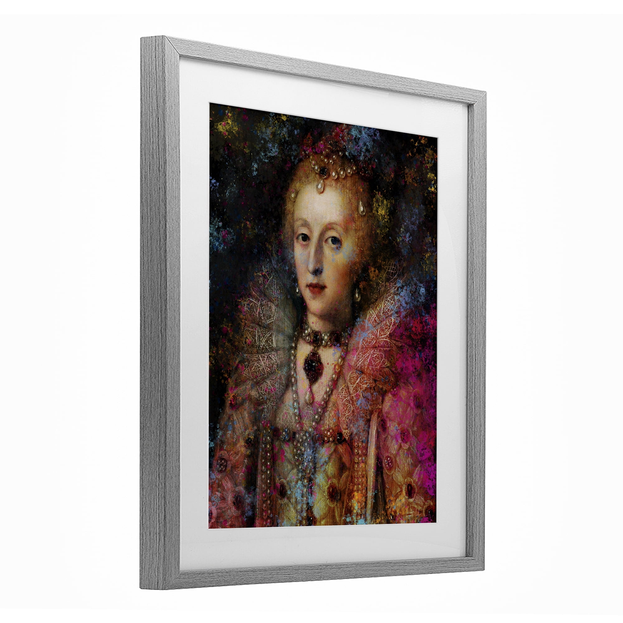 Stupell Industries Dappled Royalty Renaissance Portrait Gray Framed Print Under Glass, design by Sarah Adams