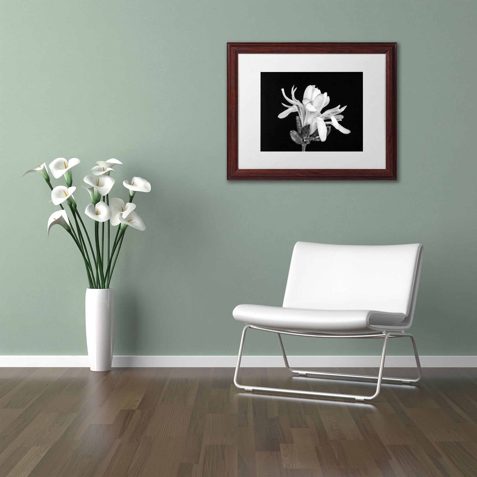 Trademark Fine Art 'Magnolia Flower' Canvas Art by Pierre Leclerc, White Matte, Wood Frame