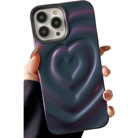iPhone 13 Pro Love Heart Case, Fashion Cute Soft Silicone Purple 3D Heart Water Ripple Bling Glitter Shockproof Women Girls Case Cover for iPhone 13 Pro