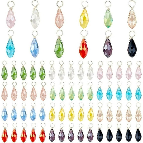 1 Box 72pcs Crystal Charms 12 Colors Faceted Teardrop Charms Transparent Glass Crystal Pendants Earring Charms Wire Wrapped Glass Charms Beads
