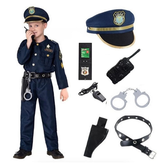 Marendyee Police Costume For Kids Cop Uniform Pretend Play for Boys With Hat & Accessories Dress Up Career Day Halloween Toddler 6T 5-6Yreas