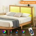 thumbnail image 4 of EastVita Full Bed Frame with Rattan Headboard ,LED Lights,Solid Wood Foundation for Summer with Wood Slat Support/No Box Spring Needed/Easy Assembly, 4 of 8