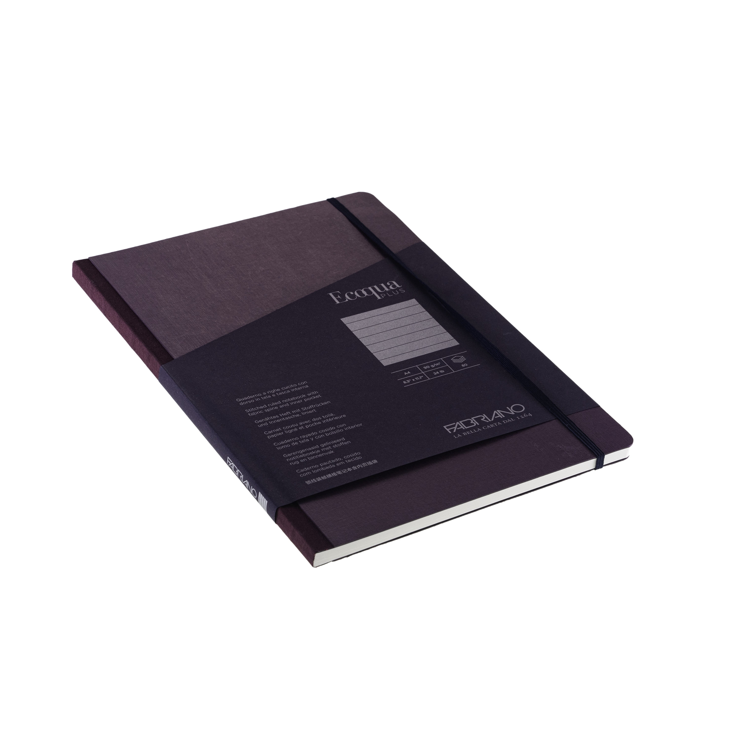 Fabriano Ecoqua Plus Fabric-Bound Notebook, 8.3" x 11.7", A4, Lined, Wine