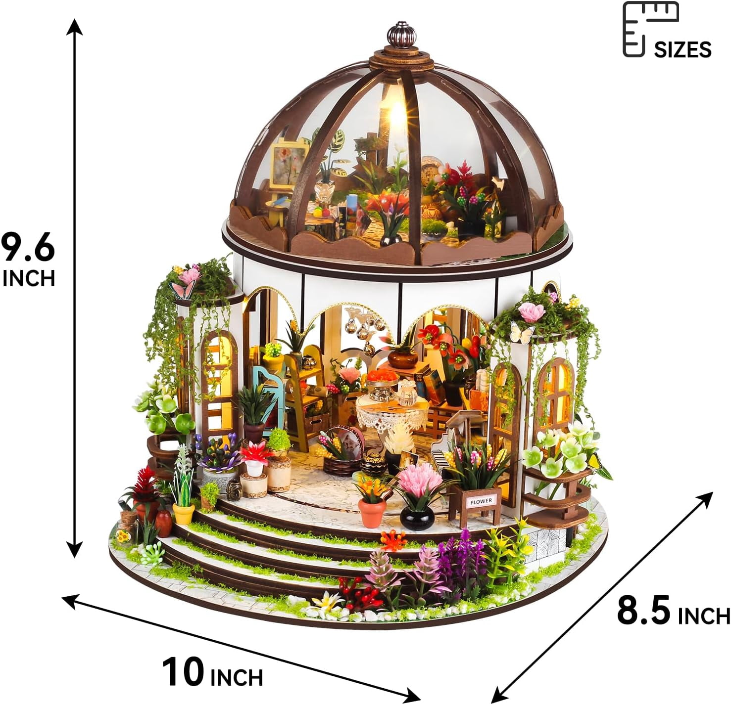 DIY Miniature House Kit, Wooden Garden Mini House with Furniture & LED Light, Creative Dollhouse Kit, Model Building Kit for Adults