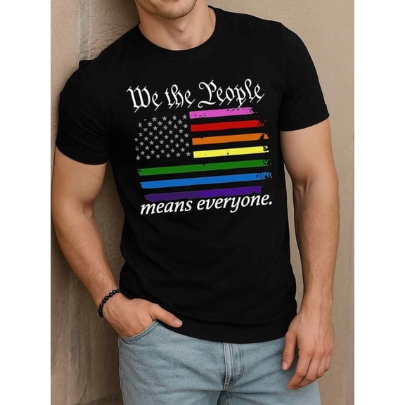 Greenink "We the People" Pride Flag T-Shirt Men t shirt black funny graphic tees Daily and weekend wear Classic Unisex Shirt Graphic Tee tshirts
