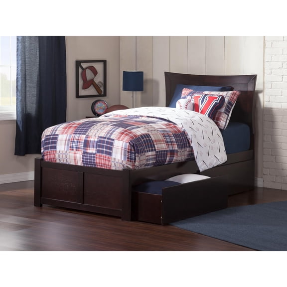 Metro Platform Bed with Flat Panel Foot Board and 2 Urban Bed Drawers in, Multiple Colors and Sizes
