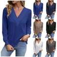 thumbnail image 2 of Utoimkio Women's V Neck Long Sleeve Shirts Loose Fit T Shirts Casual Solid Basic Tops Tees Blouses for Women, 2 of 6