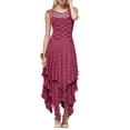 thumbnail image 1 of Vestido largo sexy de mujer con falda irregular de encaje alto y bajo - Cuello en V, mangas con volantes, diseño con bolsillos - Apto para la playa, para llevar de forma informal o para fiestas - A, 1 of 5