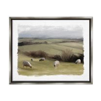 Stupell Grazing Sheep Herd Rural Fields Animals & Insects Painting Gray Floater Framed Art Print Wall Art