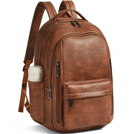 Versatile 30L Faux Leather Backpack Purse for Women & Men, Multi-Use Travel Work Laptop Backpack Bookbag, Fits 15.6" Laptop - Brown