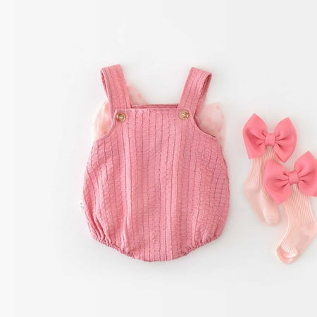 

Vedolay Bodysuits For Summer Girls Summer Crew Neck Romper Sleeveless Stretchy Short Jumpsuit Pants with Side Pockets Pink 18-24 Months