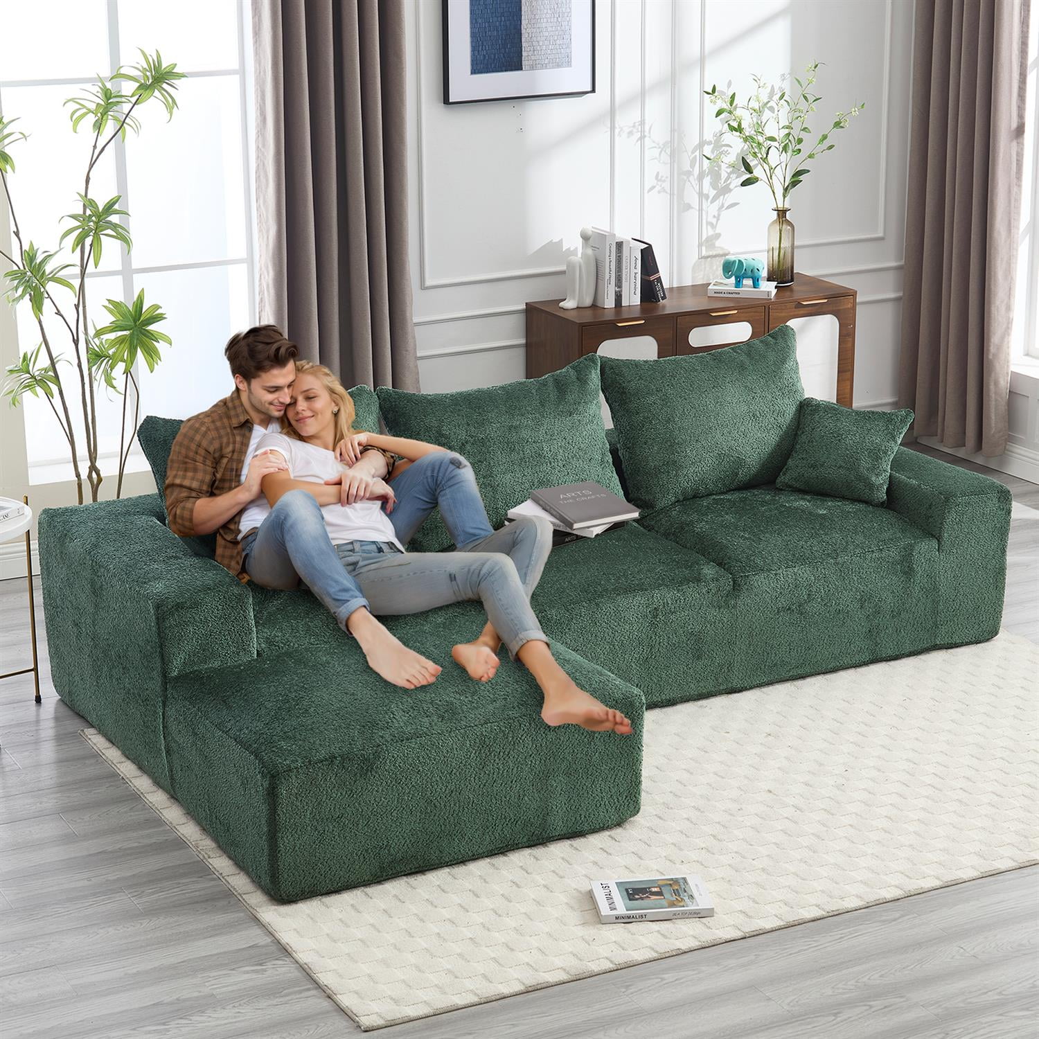 Demi Bonn 108" Modern L-Shaped Sofa, Premium Fabric Couch with Deep Seating, Freestyle Setup, No Assembly Needed for Living Room Relaxation, Green