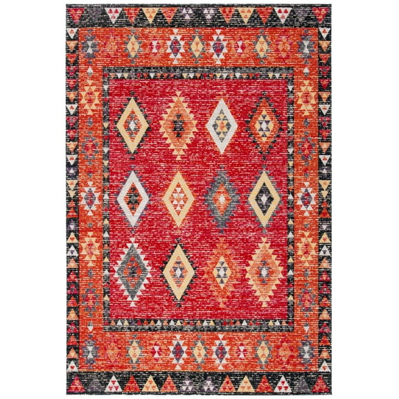 SAFAVIEH Montage Andreas Geometric Indoor/Outdoor Area Rug, Red/Black, 3' x 5'