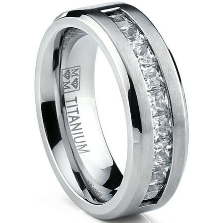 Titanium Men's Wedding Band Engagement Ring with 9 large Princess Cut Cubic (Best Princess Cut Engagement Rings)