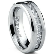 Titanium Men's Wedding Band Engagement Ring with 9 large Princess Cut Cubic Zirconia