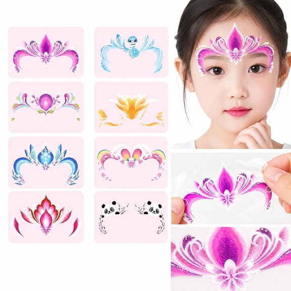 Face for Student Princess Party Favors 8 Pack Floral Temporary for Girls Birthday Party Favors Kids Party Supplies 5X3 Inch for Holiday Performances Themed Events