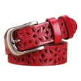 thumbnail image 2 of Womens Retro Hollow Flower Leather Belt Wide With Metal Buckle For Jeans, 2 of 4