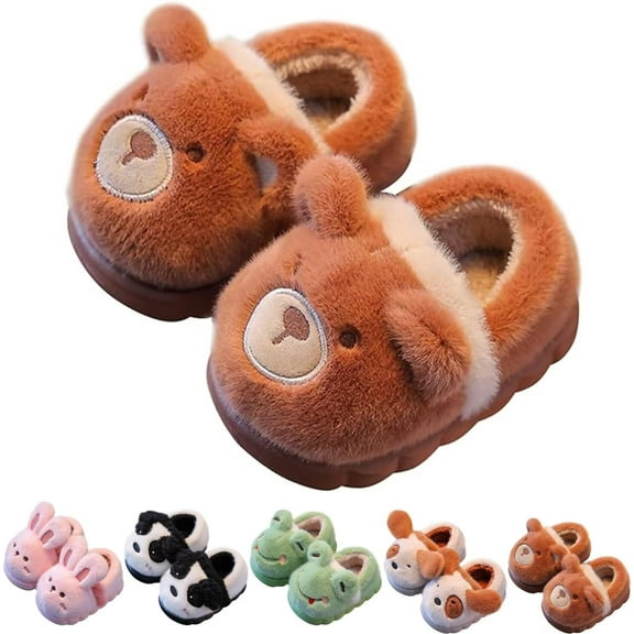 Boys & Girls Plush Animal Slippers, Warm Winter Anti-slip House Shoes with Cute Design for Indoor Outdoor Use